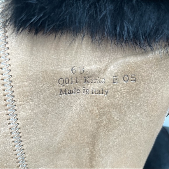 SOLD-Coach Karita Black Wedge Boots Suede Leather Rabbit Fur Knee Heels - Picture 9 of 11